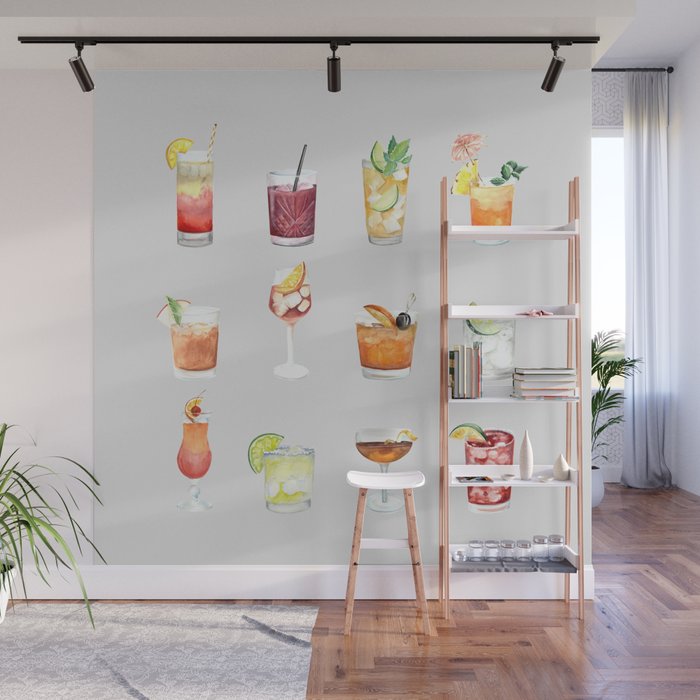 Classic Watercolor Cocktails Drinks Wall Mural Gallery Image 1