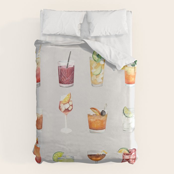 Classic Watercolor Cocktails Drinks Duvet Cover Gallery Image 1