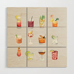 Classic Watercolor Cocktails Drinks Wood Wall Art Gallery Image 1