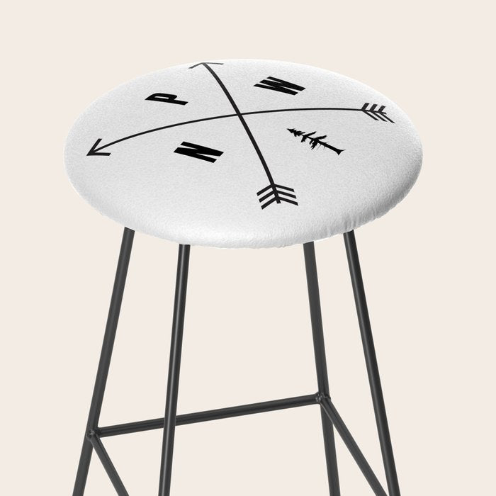 PNW Pacific Northwest Compass - Black on White Minimal Stool Gallery Image 2