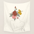 Colorful Thoughts Minimal Line Art Woman with Hibiscus Wall Tapestry Gallery Image 4