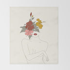 Colorful Thoughts Minimal Line Art Woman with Hibiscus Throw Blanket Gallery Image 2