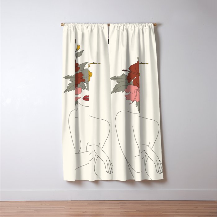 Colorful Thoughts Minimal Line Art Woman with Hibiscus Window Curtain Gallery Image 3