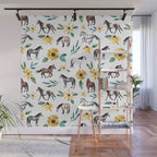 Horses and Sunflowers, Horse Art, Horse Decor, Yellow Flowers, Equestrian Art Wall Mural Gallery Image 1