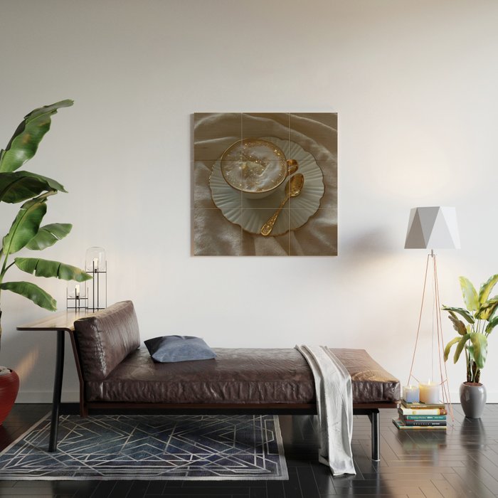 CAPPUCCINO FOR ANYONE? | coffee | morning | aesthetic | Parisian | gold | beige | collage | glitter  Wood Wall Art Gallery Image 2