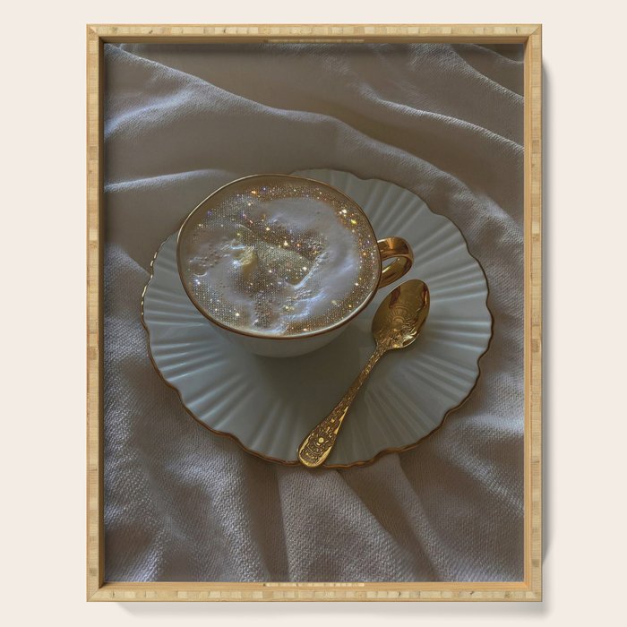 CAPPUCCINO FOR ANYONE? | coffee | morning | aesthetic | Parisian | gold | beige | collage | glitter  Serving Tray Gallery Image 1