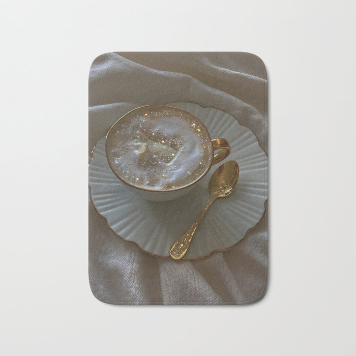 CAPPUCCINO FOR ANYONE? | coffee | morning | aesthetic | Parisian | gold | beige | collage | glitter  Bath Mat Gallery Image 1