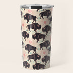 Bison - black, pink, teal, on cream Travel Mug Gallery Image 1