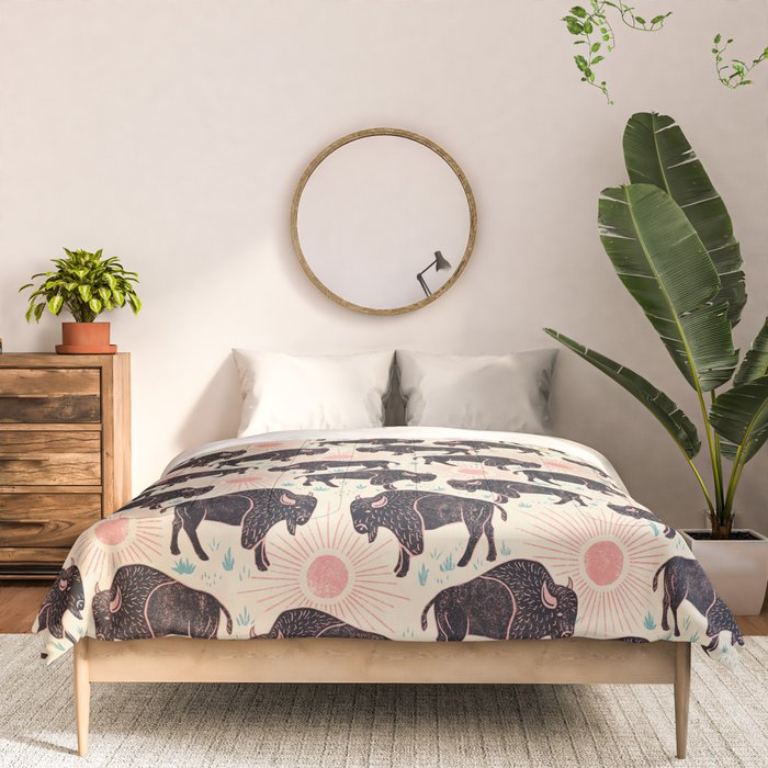 Bison - black, pink, teal, on cream Comforter Gallery Image 3