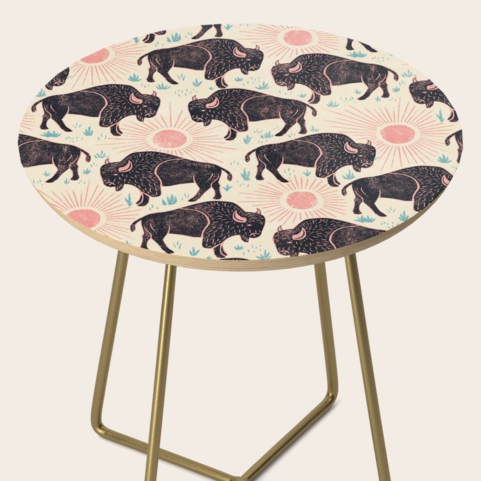 Bison - black, pink, teal, on cream Side Table Gallery Image 2