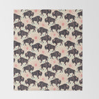 Bison - black, pink, teal, on cream Throw Blanket Gallery Image 2