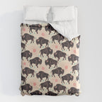 Bison - black, pink, teal, on cream Duvet Cover Gallery Image 6
