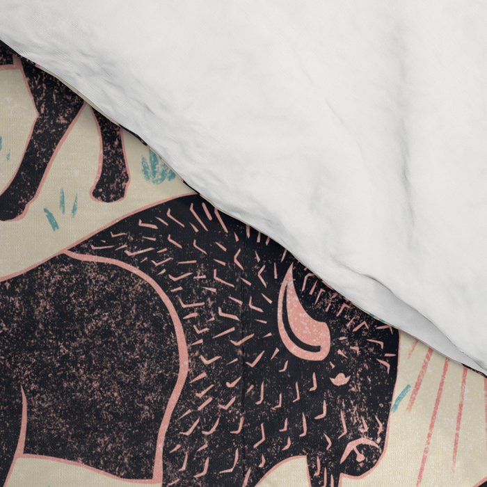 Bison - black, pink, teal, on cream Comforter Gallery Image 4
