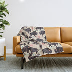 Bison - black, pink, teal, on cream Throw Blanket Gallery Image 1