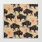 Bison - black, pink, teal, on cream Wood Wall Art Gallery Image 1
