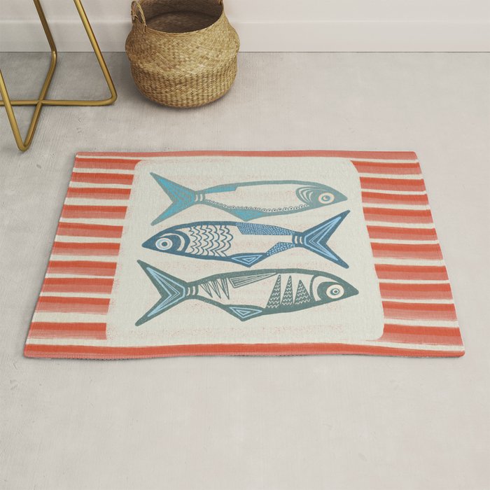 Le Sardine With Pink Stripes - Retro Art Print Rug Gallery Image 1