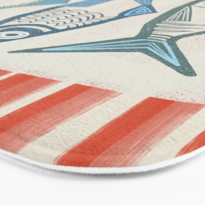 Le Sardine With Pink Stripes - Retro Art Print Bath Mat Gallery Image 3