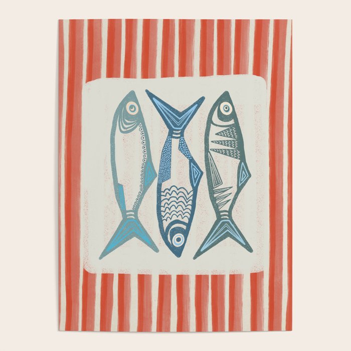 Le Sardine With Pink Stripes - Retro Art Print Poster Gallery Image 4