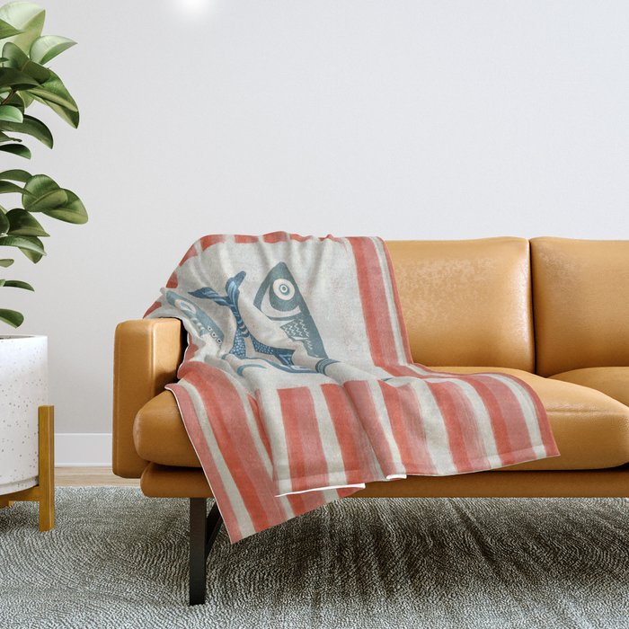 Le Sardine With Pink Stripes - Retro Art Print Throw Blanket Gallery Image 1
