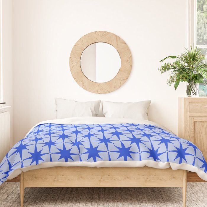Mid Century Modern Atomic Stars Retro Starburst Pattern 2 in Royal Blue and Light Blue Duvet Cover Gallery Image 3