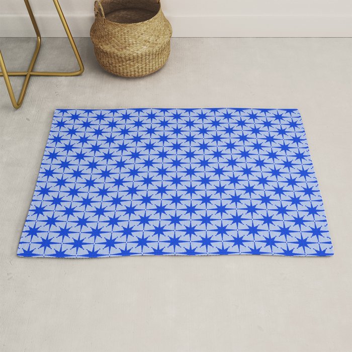 Mid Century Modern Atomic Stars Retro Starburst Pattern 2 in Royal Blue and Light Blue Rug Gallery Image 1