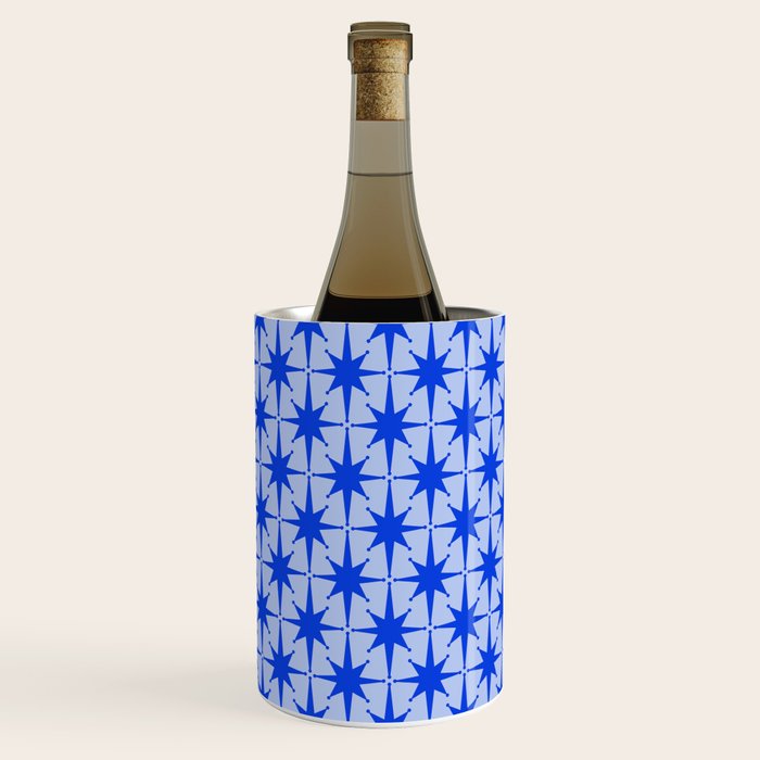 Mid Century Modern Atomic Stars Retro Starburst Pattern 2 in Royal Blue and Light Blue Wine Chiller Gallery Image 2