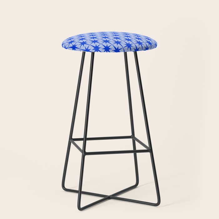 Mid Century Modern Atomic Stars Retro Starburst Pattern 2 in Royal Blue and Light Blue Stool Gallery Image 1