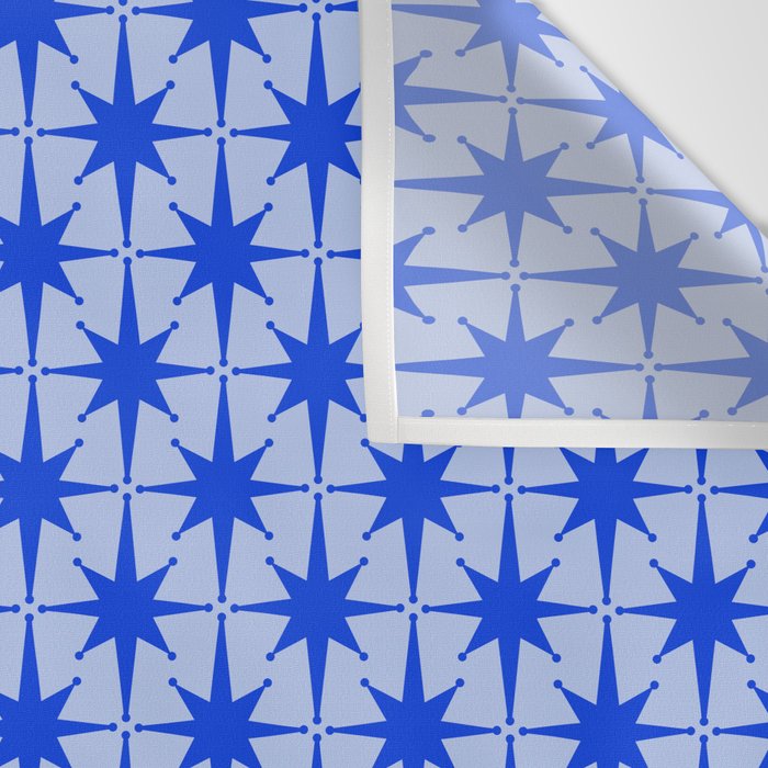 Mid Century Modern Atomic Stars Retro Starburst Pattern 2 in Royal Blue and Light Blue Wall Tapestry Gallery Image 3