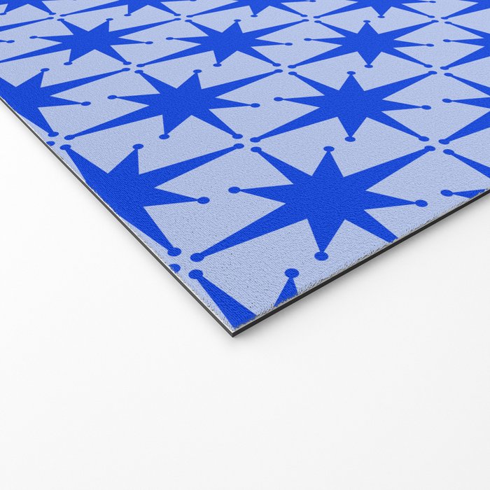 Mid Century Modern Atomic Stars Retro Starburst Pattern 2 in Royal Blue and Light Blue Welcome Mat Gallery Image 2