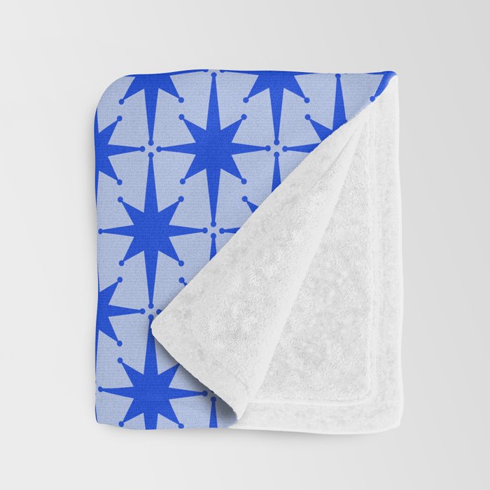 Mid Century Modern Atomic Stars Retro Starburst Pattern 2 in Royal Blue and Light Blue Throw Blanket Gallery Image 3