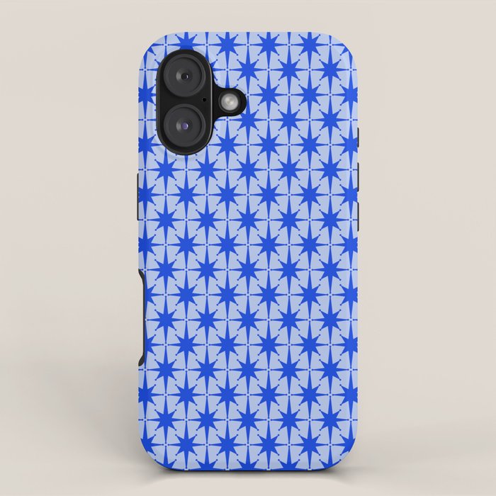 Mid Century Modern Atomic Stars Retro Starburst Pattern 2 in Royal Blue and Light Blue iPhone Case Gallery Image 1