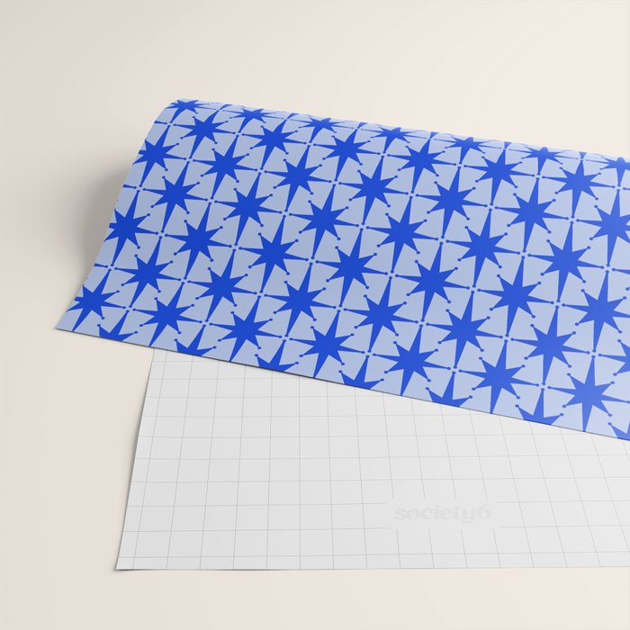 Mid Century Modern Atomic Stars Retro Starburst Pattern 2 in Royal Blue and Light Blue Wrapping Paper Gallery Image 2