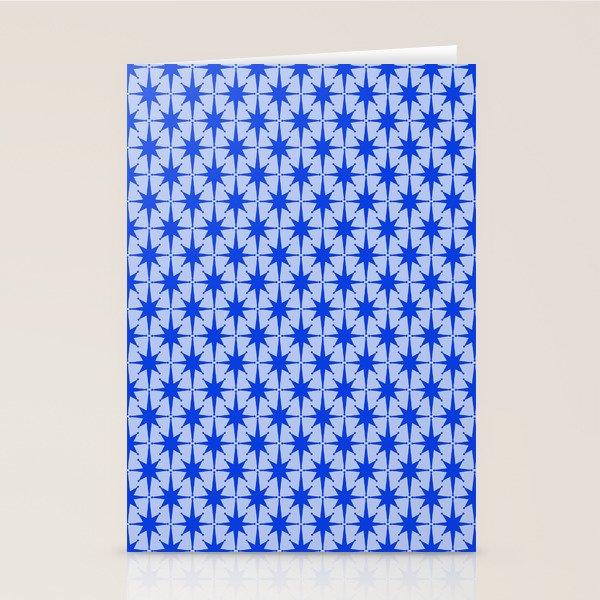 Mid Century Modern Atomic Stars Retro Starburst Pattern 2 in Royal Blue and Light Blue Stationery Card Gallery Image 2