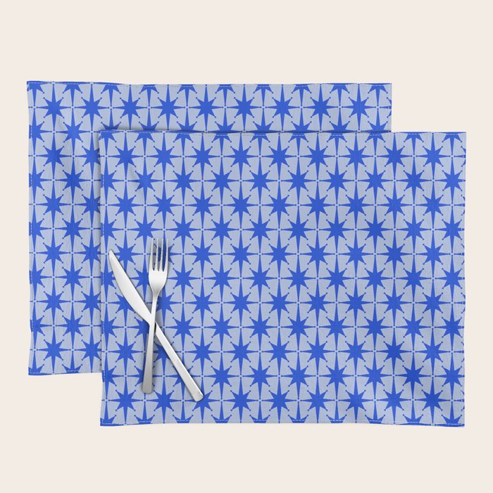 Mid Century Modern Atomic Stars Retro Starburst Pattern 2 in Royal Blue and Light Blue Placemat Gallery Image 1