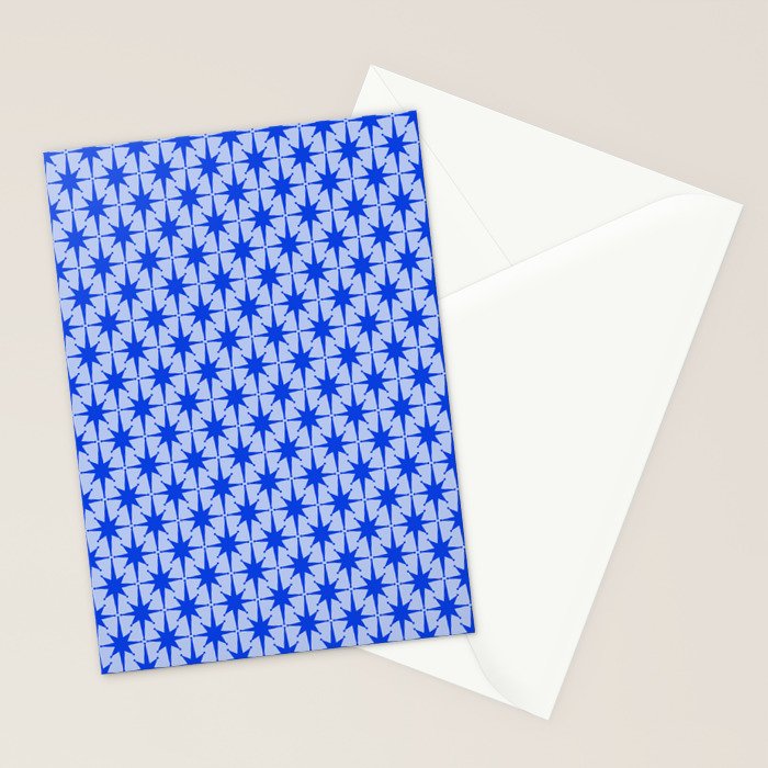 Mid Century Modern Atomic Stars Retro Starburst Pattern 2 in Royal Blue and Light Blue Stationery Card Gallery Image 2