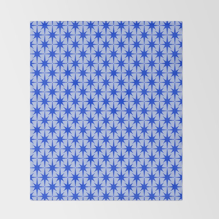 Mid Century Modern Atomic Stars Retro Starburst Pattern 2 in Royal Blue and Light Blue Throw Blanket Gallery Image 2