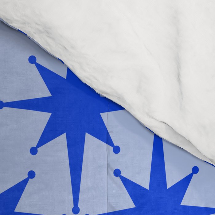 Mid Century Modern Atomic Stars Retro Starburst Pattern 2 in Royal Blue and Light Blue Comforter Gallery Image 4