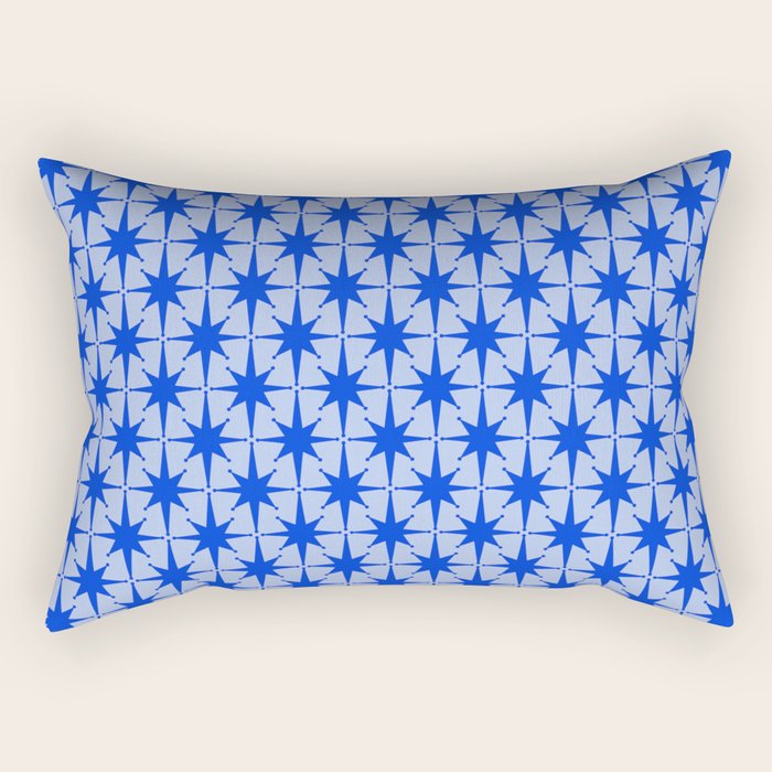 Mid Century Modern Atomic Stars Retro Starburst Pattern 2 in Royal Blue and Light Blue Rectangular Pillow Gallery Image 2