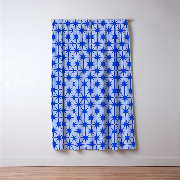 Mid Century Modern Atomic Stars Retro Starburst Pattern 2 in Royal Blue and Light Blue Window Curtain Gallery Image 3