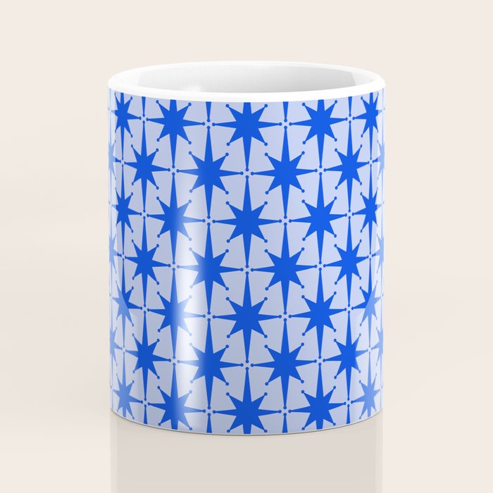 Mid Century Modern Atomic Stars Retro Starburst Pattern 2 in Royal Blue and Light Blue Coffee Mug Gallery Image 4