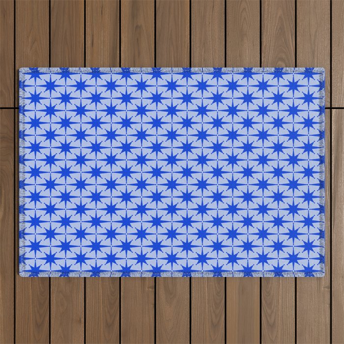 Mid Century Modern Atomic Stars Retro Starburst Pattern 2 in Royal Blue and Light Blue Outdoor Rug Gallery Image 1