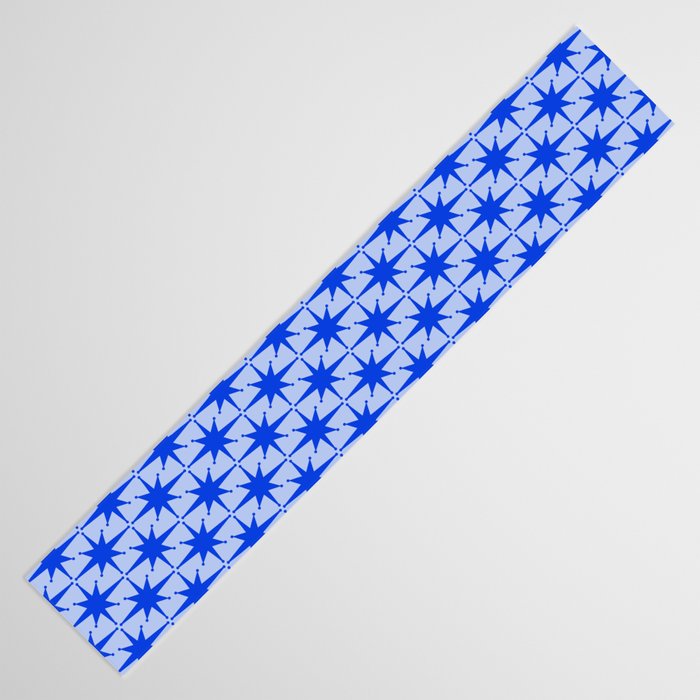 Mid Century Modern Atomic Stars Retro Starburst Pattern 2 in Royal Blue and Light Blue Table Runner Gallery Image 3