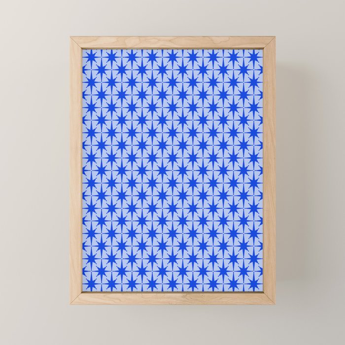 Mid Century Modern Atomic Stars Retro Starburst Pattern 2 in Royal Blue and Light Blue Mini Art Print Gallery Image 1