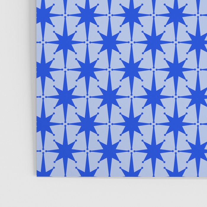 Mid Century Modern Atomic Stars Retro Starburst Pattern 2 in Royal Blue and Light Blue Poster Gallery Image 3