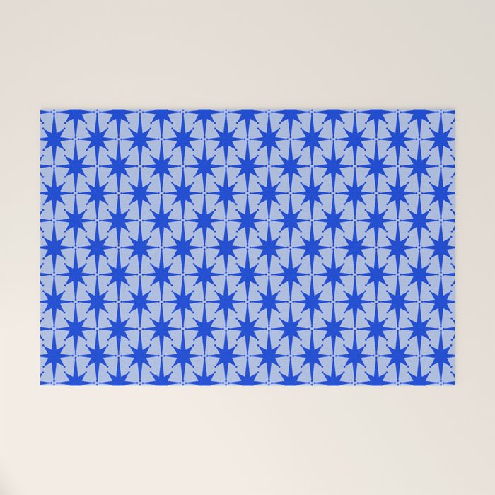 Mid Century Modern Atomic Stars Retro Starburst Pattern 2 in Royal Blue and Light Blue Welcome Mat Gallery Image 1