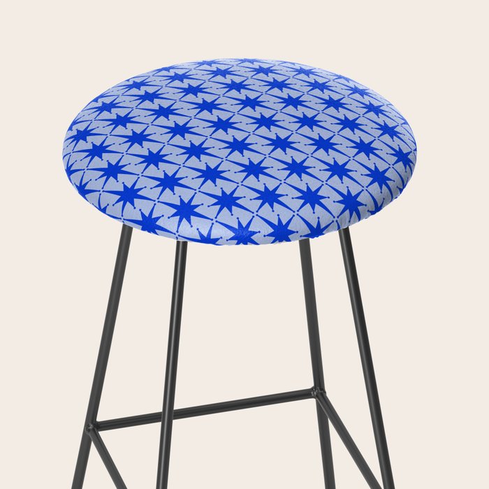 Mid Century Modern Atomic Stars Retro Starburst Pattern 2 in Royal Blue and Light Blue Stool Gallery Image 2