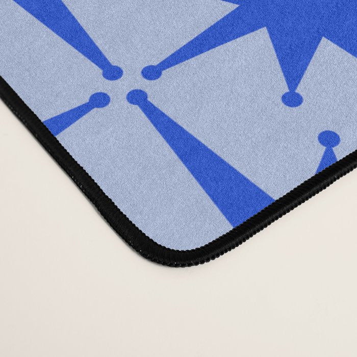 Mid Century Modern Atomic Stars Retro Starburst Pattern 2 in Royal Blue and Light Blue Desk Mat Gallery Image 4