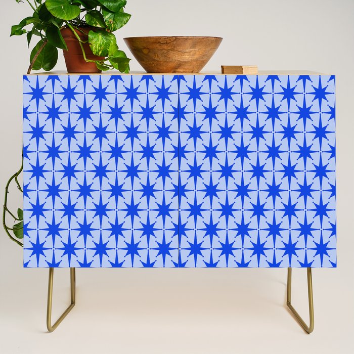 Mid Century Modern Atomic Stars Retro Starburst Pattern 2 in Royal Blue and Light Blue Credenza Gallery Image 1