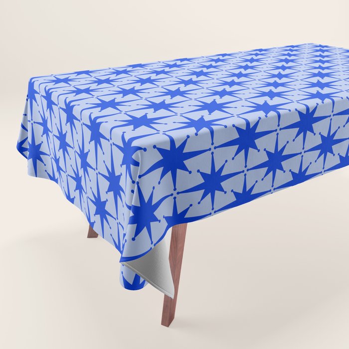 Mid Century Modern Atomic Stars Retro Starburst Pattern 2 in Royal Blue and Light Blue Tablecloth Gallery Image 1