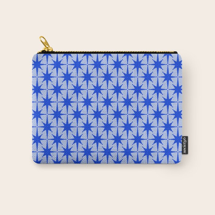 Mid Century Modern Atomic Stars Retro Starburst Pattern 2 in Royal Blue and Light Blue Carry All Pouch Gallery Image 1